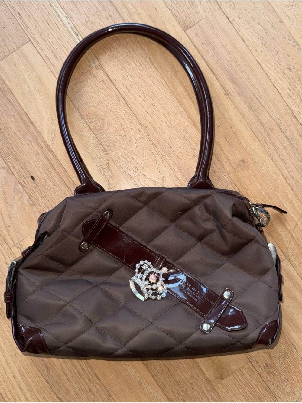 My Flat In London Brown Quilted Handbag with Crystal Accent